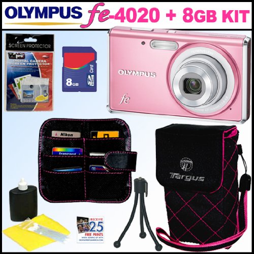 Olympus FE-4020 14 MP Digital Camera Pink + 8GB Accessory Kit.