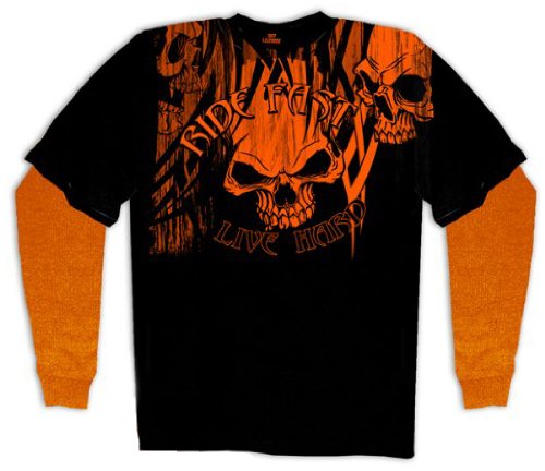 Hot Leathers Black Large Over the Top Skull Thermal Sleeve Tee