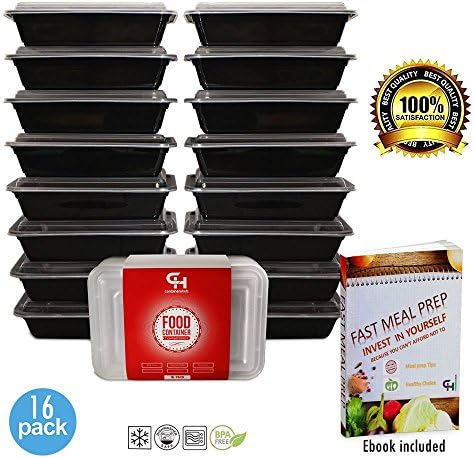 Bento Lunch Box Storage Containers - Microwaveable - Reusable - Dishwasher Safe - (16 Pack, 34oz)