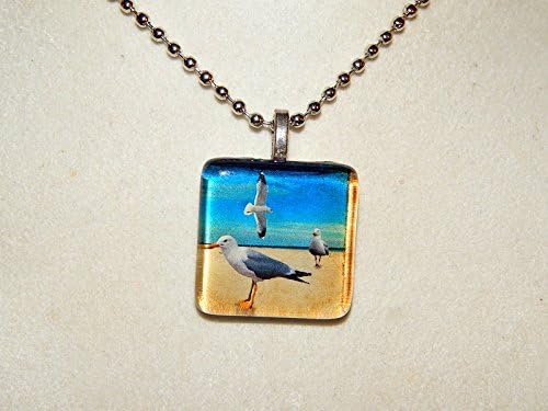 Seagulls On The Beach - Glass Tile Necklace