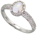 14k White Gold 5/16 (8mm) wide Ring, w/ 0.36 Carat Brilliant Cut Diamonds & 0.68 Carat Oval Cut 6x4 Opal Stone