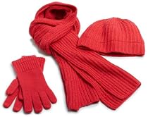 Cinzia Clara 3-Piece Cashmere Hat, Glove and Scarf Set,Fuschia,One Size