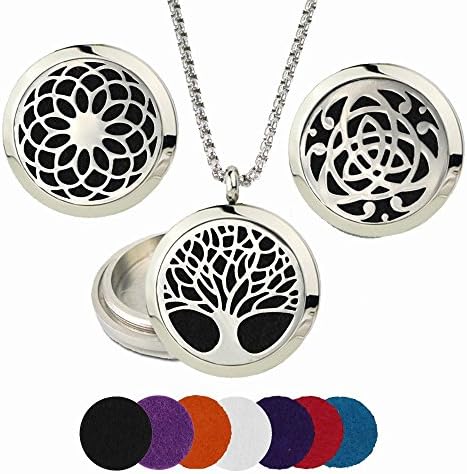 Lifetime Tree of Life -Celtic - Sunflower Essential Oil Diffuser Necklace with 22" chain and 7 felt pads - Aromatherapy Stainless Steel