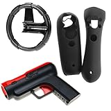 GTMax 2 Pieces Black Silicone Skin Cover Case + Shoot Gun + Black 2 in1 Steering Wheel for Sony PS3