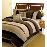 Black Jacaranda Striped Microsuede Luxury Duvet Comforter Cover 6 piece Bedding Set - Available in King and Queen