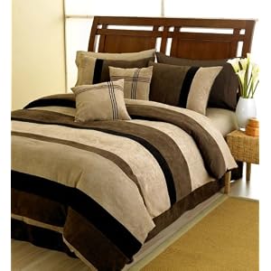 Black Jacaranda Striped Micro Suede Luxury Bed in a Bag Comforter 6 piece Bedding Set - Available in King and Queen