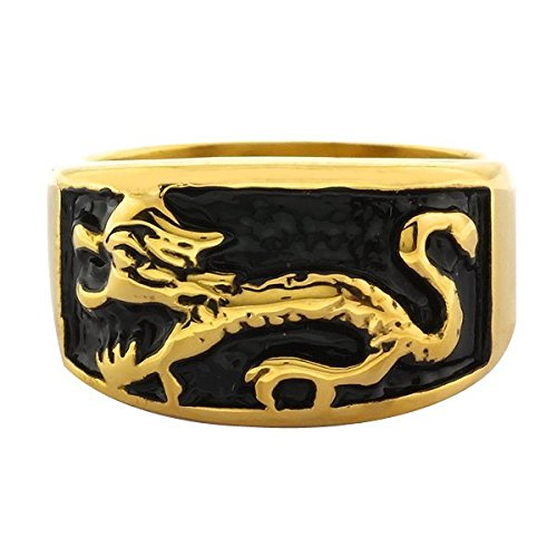 13MM Stainless Steel two Tone Color Gold Plated and Black Dragon Ring For Men