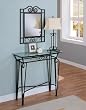 Glass Top With Black Metal Finish Table, Mirror and Lamp Set By Coaster Furniture