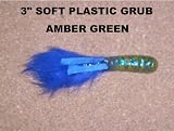 3 Soft Plastic Grubs - (15 Pack) Amber Green with various tail colors