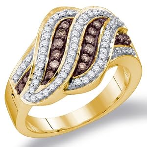 Chocolate Brown Diamond Ring Fashion Band 10k Yellow Gold (1/2 ct.tw.), size 6