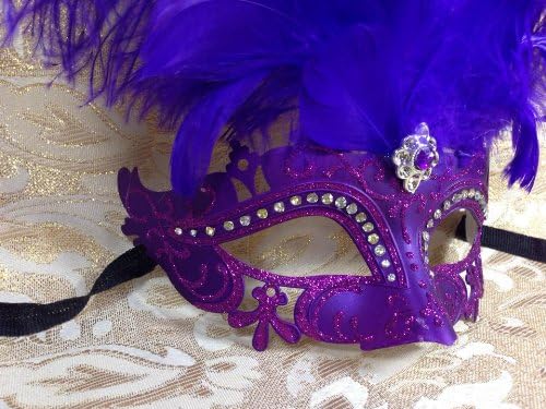 Grand Venetian Impression Purple Swan Laser Cut Masquerade Mask - Vibrantly Decorated with Gem Crystals and Purple Feathers