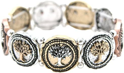 Tree Of Life in Alternating Organic Circles Cast Stretch Bracelet