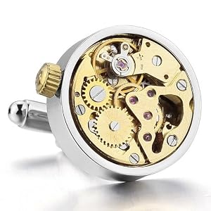 Justeel Men Vintage Steampunk Cufflinks Wind-up Watch Movements in Working Condition , with Gift Box, (Width x Length: 0.79 x 0.79 inches)