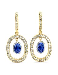 Duo Oval, Vintage Diamond Earrings In 18K Yellow Gold With A 1.00 ct. Genuine Blue Sapphire Center Stone.