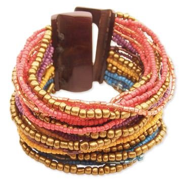 ZAD Awesome 32 Lined Multi-Colored Seed Bead Fashion Bracelet Unique Resin Buckle Closure