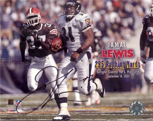 Jamal Lewis NFL Autographed/Hand Signed 8x10 Photo - 295 Rushing Yards Single Game NFL Record Sep 14