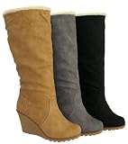 DAMENSTIEFEL KEILABSATZ GEF�TTERT WEDGES KEILABSATZSTIEFEL WINTERSTIEFEL NEU SALE