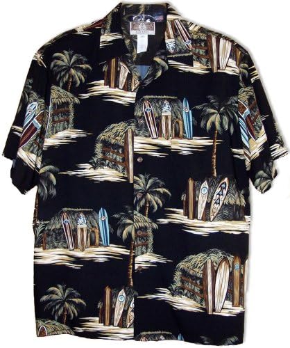 Longboard Hawaiian Hawaiian Shirts - Mens Hawaiian Shirts - Aloha Shirt - Hawaiian Clothing - 100% Rayon Black 3XL