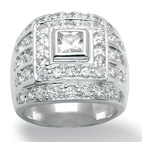 Mens DiamonUltra&trade; Cubic Zirconia Sterling Silver Bezel-Set Ring: Jewelry