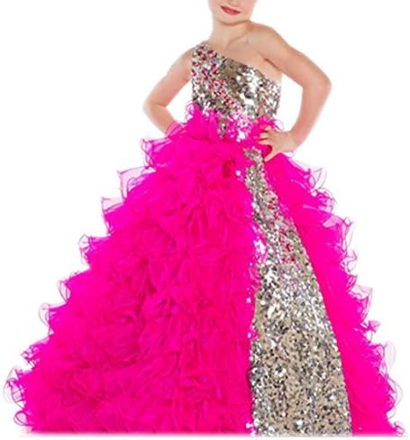 TZY Fashion Shinning Sequins Weeding Flower Girls Dress (4, Fuchsia Silver)