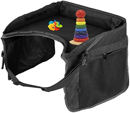 Travel Tray for Kids (Black), Large, Car Seat Tray Snack & Play travel-Tray Keeps Children Busy with Multiple Fun Activities - Safe for Toddlers, Road/Air Travel! - Sturdy Play Surface