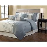 11Pcs Queen Jasmine Aqua Blue Bed in a Bag Bedding Set