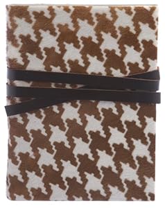 Brown Houndstooth Handcrafted Journal, Genuine Calfskin Leather, Horsehair Dyed in Houndstooth Pattern, Leather Wrap Closure, Lined, 5x7"