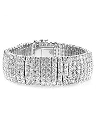 Alexander James White Gold Rhodium Bonded 7.5 inch Bridal Bracelet featuring 336 2 mm x 2 mm Cubic Zirconia with a Box Clasp in Silvertone