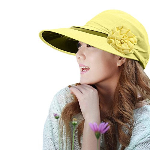 Women's UV Sun Protect Summer Beach Wide Large Big Brim Hat Visor Side Flower