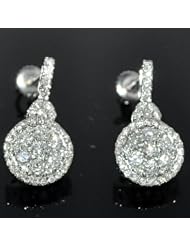 Diamond Drop Earrings Round Si Pave Set Halo ladies 1.27ct 14K White gold Studs