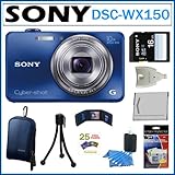 Sony Cyber-shot DSC-WX150 18.2 MP Digital Camera with 10x Optical Zoom and 3-inch LCD in Blue + Sony 16GB SDHC + Sony Camera Case + Sony Battery Pack + Accessory Kit