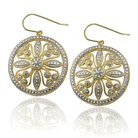 18k Gold Overlay Sterling Silver Diamond-Accent Earrings