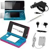 GTMax Hot Pink Aluminum Metal Case + Black 3.5mm Stereo Headset Handsfree Soft Gel Earbud with Microphone + Car Charger + Home Wall Charger + Clear LCD Screen Protector + White Retractable Metalic Stylus for Nintendo 3DS
