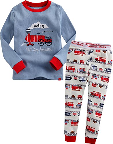 Vaenait Baby Kids Boys Sleepwear Pajama Top Bottom 2 Pieces Set Toot Toot Train
