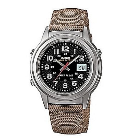 Casio WVQ140BA-5BCF Mens Round Analog Sport Watch with Tan Nylon Strap and Atomic Clock Timekeeping