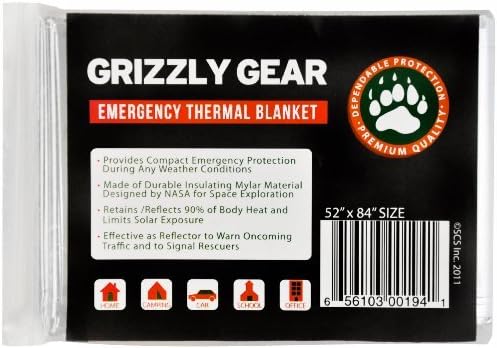 Emergency Thermal Blankets - Grizzly Gear - Folds to 52" X 84"