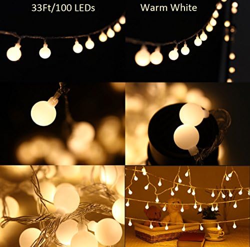 Led String lights, Autorch 100 LEDs 33Ft/10m Globe Ball Fairy Indoor/Outdoor Led Light,USA plug with Tail Plug,End to End Connected,( Warm White,IP44 Waterproof)