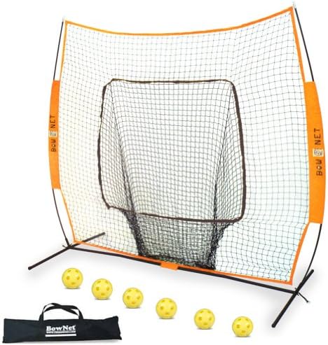 BowNet Big Mouth Portable Soft Toss Practice Net Screen Bundled with 6 Balls