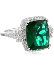 Sterling Silver Cushion Gemstone and Created White Sapphire Ring, Size 7