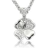 18k Two-Tone Gold over Sterling Silver 4 Leaf Clover Diamond Pendant Necklace - 0.06 carat