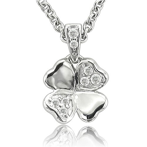 18k Two-Tone Gold over Sterling Silver 4 Leaf Clover Diamond Pendant Necklace - 0.06 carat