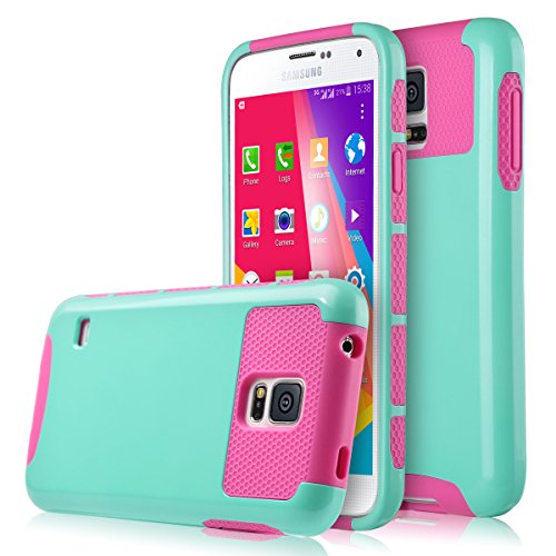 Galaxy S5 Case, ULAK Samsung Galaxy S5 Case Fashion 2in1 Hybrid Dual Layer Protective S5 Case Cover Plastic Hard Shell TPU Shock-Absorption Impact Resistant Case for Galaxy S5 i9600 Blue/Hot Pink