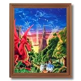 Magical Dragon Princess Girl Fantasy Picture Oak Framed Art Print
