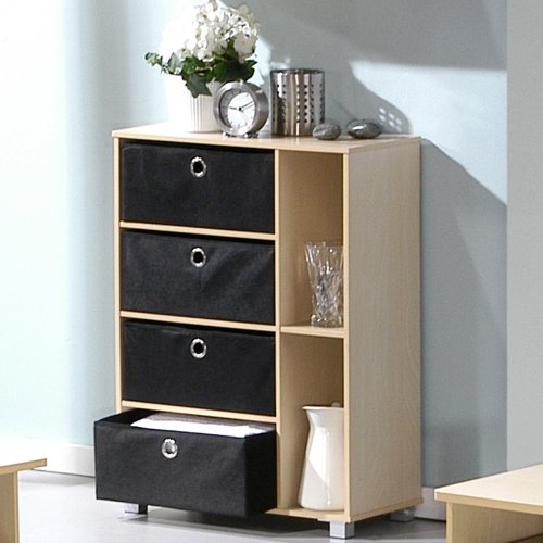 Furinno 11159SBE/BK (99998) Multipurpose Storage Shelves Cabinet Bookcase Bookshelf Dresser with 4 Bin-Type Drawers, Steam Beech Finish