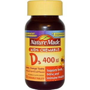Nature Made Vitamin D3, 400 IU, Kids Chewable, Yummy Orange Taste, Chewable Tablets, 120 ct.