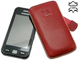 Original Suncase Leder Etui Tasche speziell fuer Samsung GT S5230 Star / S-5230 / Lasche mit Rueckzugfunktion / Rot