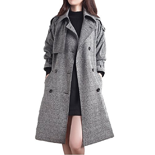 Teranos レディース ロングコート 襟付き テーラード 長袖 チェック柄 ひざ丈 ウール 綿 秋 冬 カジュアル シンプル