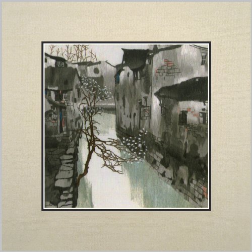 Susho, King Silk Art 100% Handmade Suzhou Silk Embroidery - Home by Canal - White Mat, No Frame 37153W