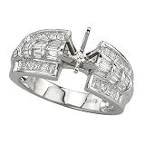 14K White Gold 7/8 ct. Princess and Baguette Cut Diamond Semi Mount Engagement Ring