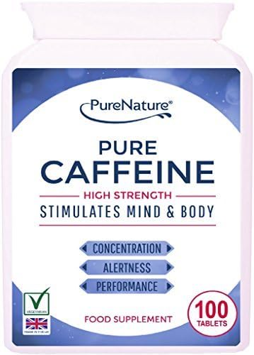 100 Pure Caffeine High Energy Tablets to Stimulate Mind and Body- 200mg Suitable for Vegetarians and Vegans-free Express International Shipping